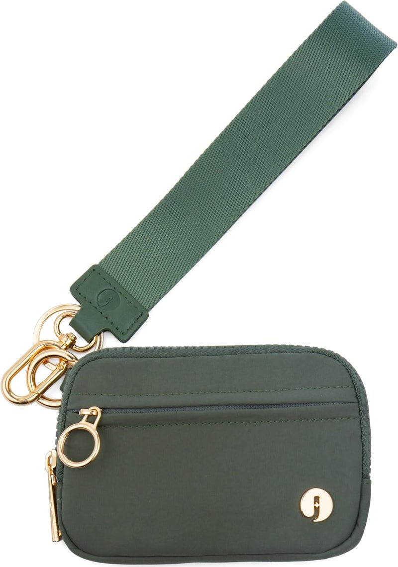 JEEBURYEE Wristlet Keychain Wallets for Women RFID Blocking Credit Card Holder Small Zipper Coin Purse Change Pouch with ID Window and Detachable Wrist Strap Green - Image 1